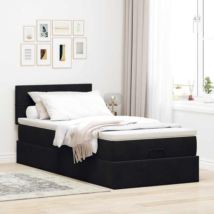 ottoman seng med madras & LEDs 80x200 cm fløjl sort