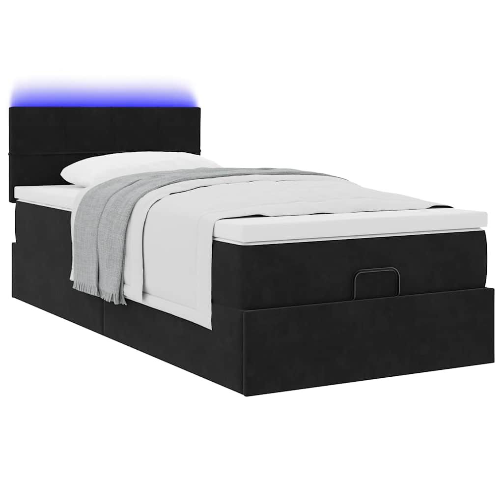 ottoman seng med madras & LEDs 80x200 cm fløjl sort