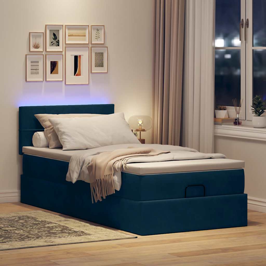ottoman seng med madras & LEDs 80x200 cm fløjl mørkeblå