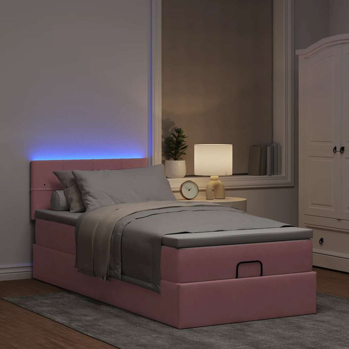 ottoman seng med madras & LEDs 80x200 cm fløjl lyserød