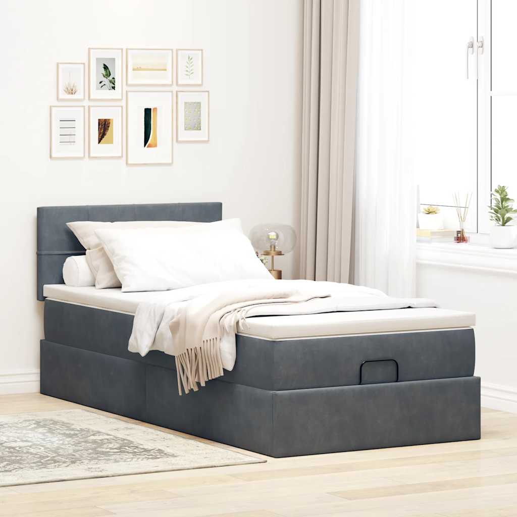 osmannisk sengeramme med madras 90x190 cm fløjl mørkegrå