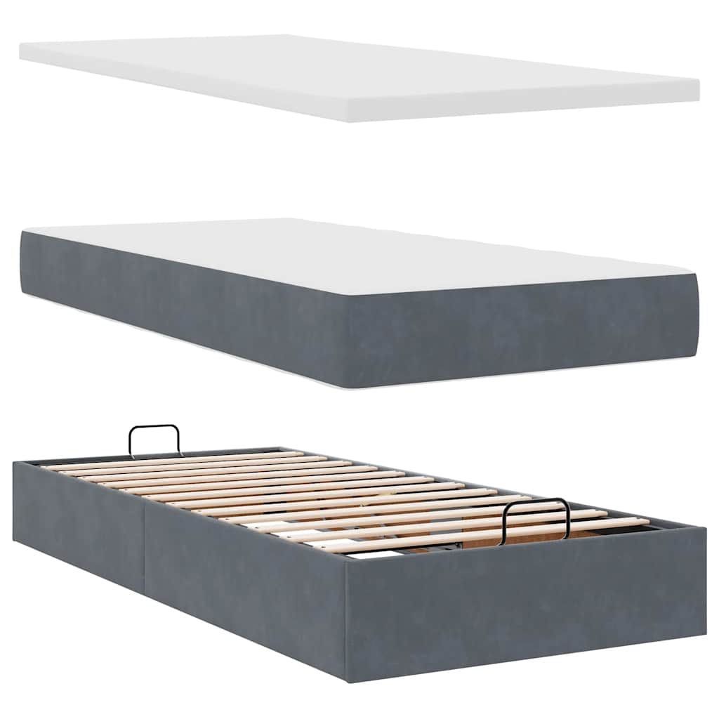 osmannisk sengeramme med madras 90x190 cm fløjl mørkegrå