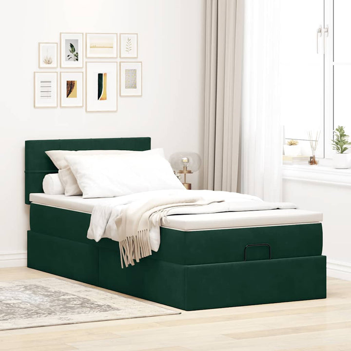osmannisk sengeramme med madras 90x190 cm fløjl mørkegrøn