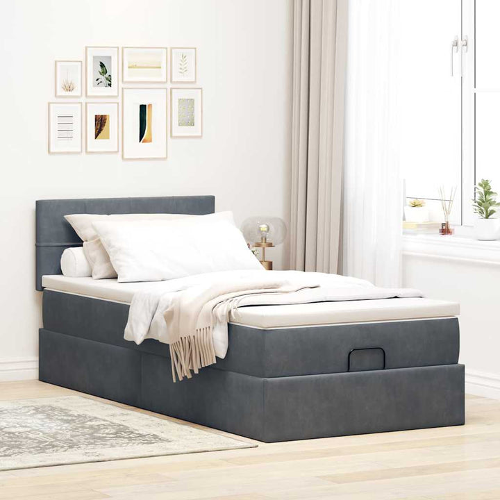 osmannisk sengeramme med madras 90x200 cm fløjl mørkegrå