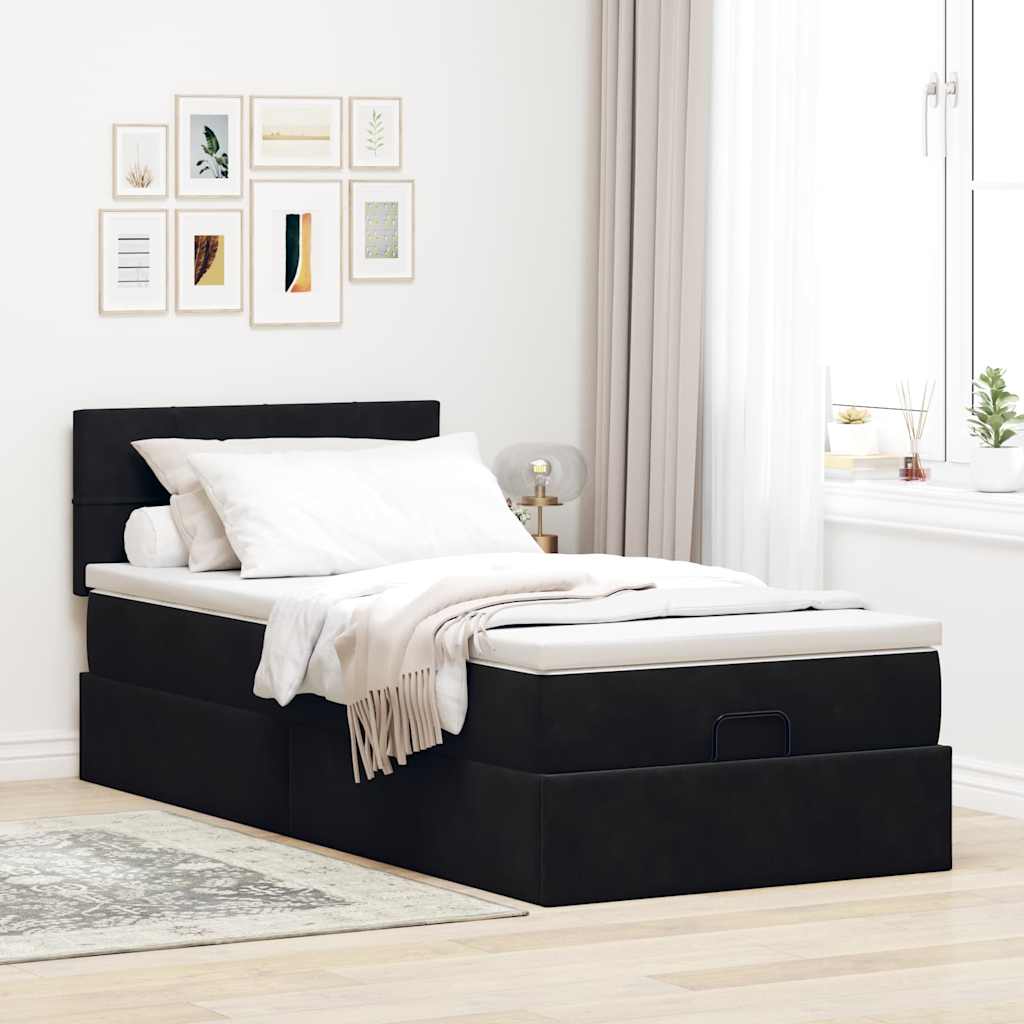 osmannisk sengeramme med madras 90x200 cm fløjl sort