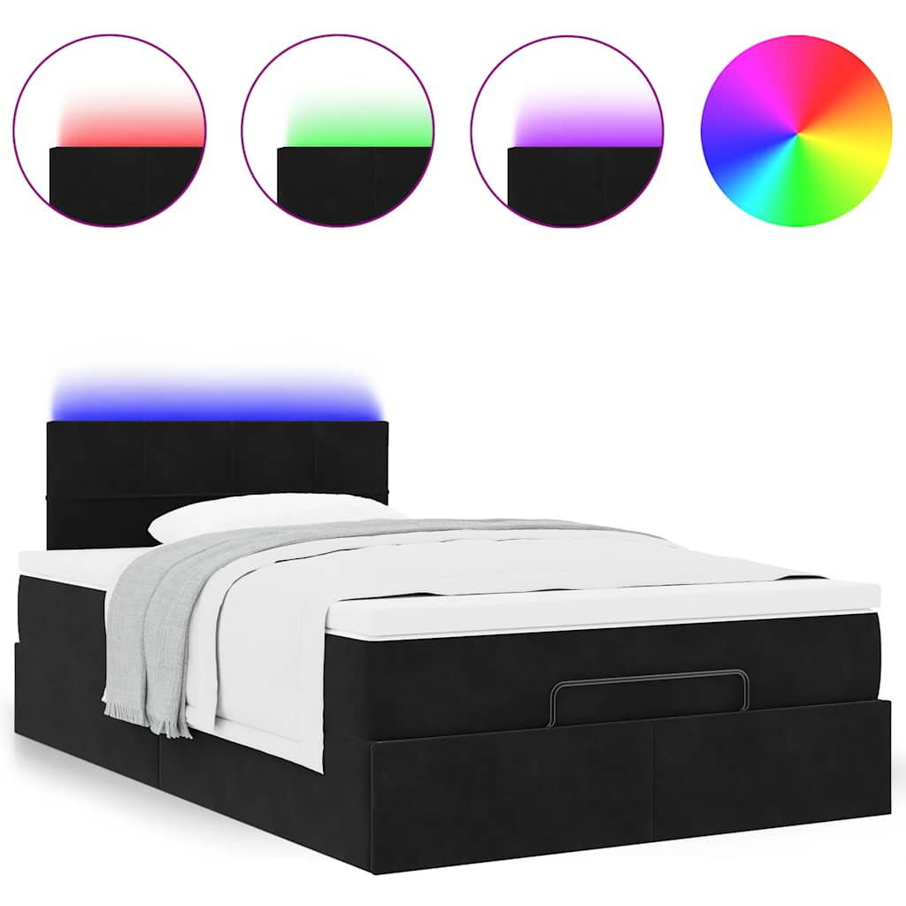 ottoman seng med madras & LEDs 120x190cm fløjl sort