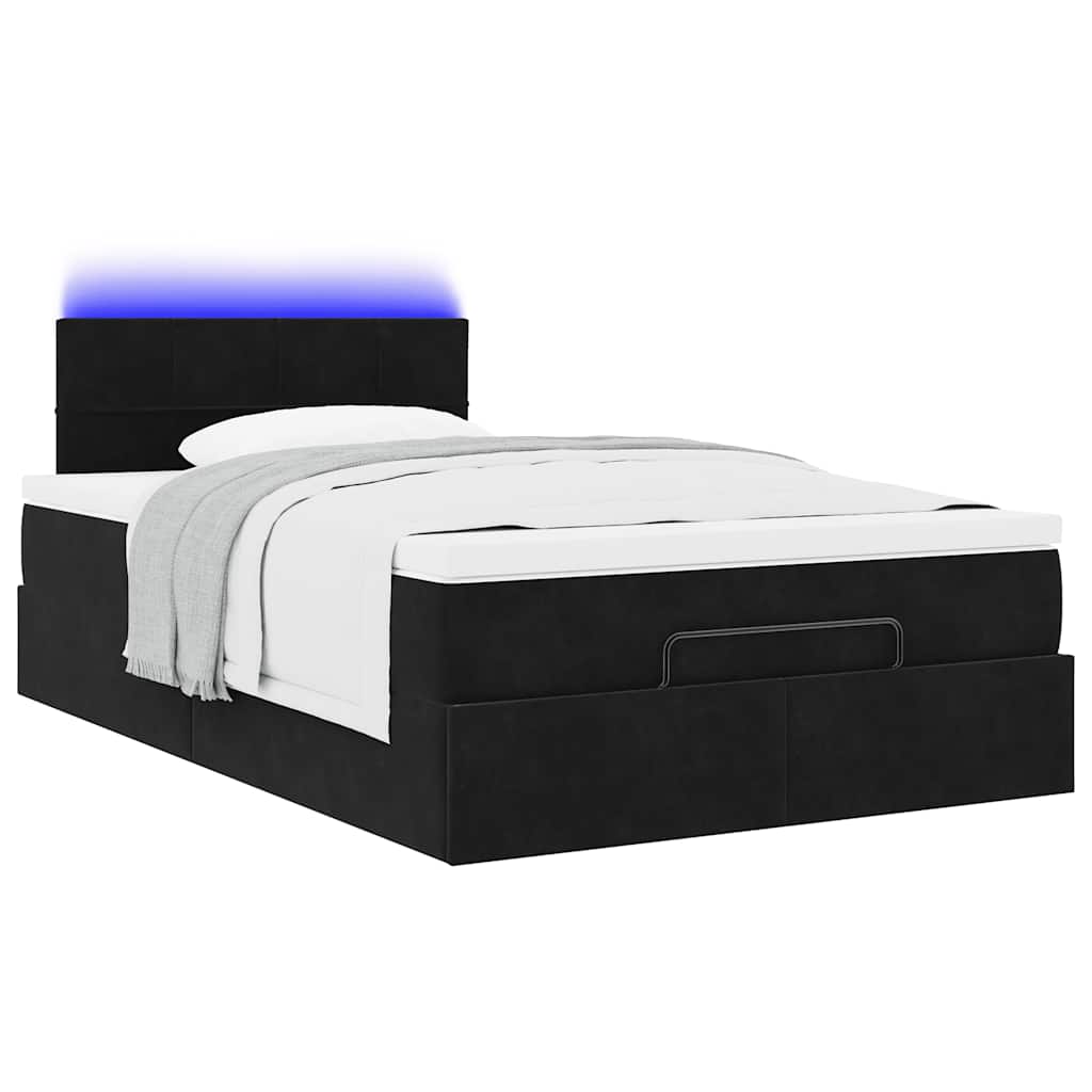 ottoman seng med madras & LEDs 120x190cm fløjl sort