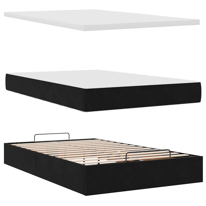 ottoman seng med madras & LEDs 120x190cm fløjl sort