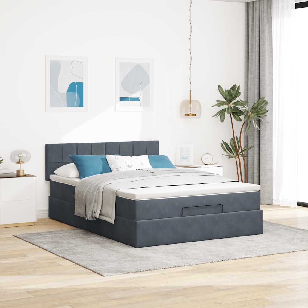osmannisk sengeramme med madras 140x190 cm fløjl mørkegrå