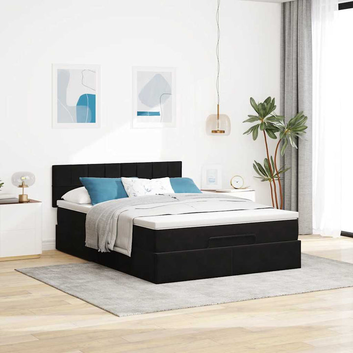 osmannisk sengeramme med madras 140x190 cm fløjl sort
