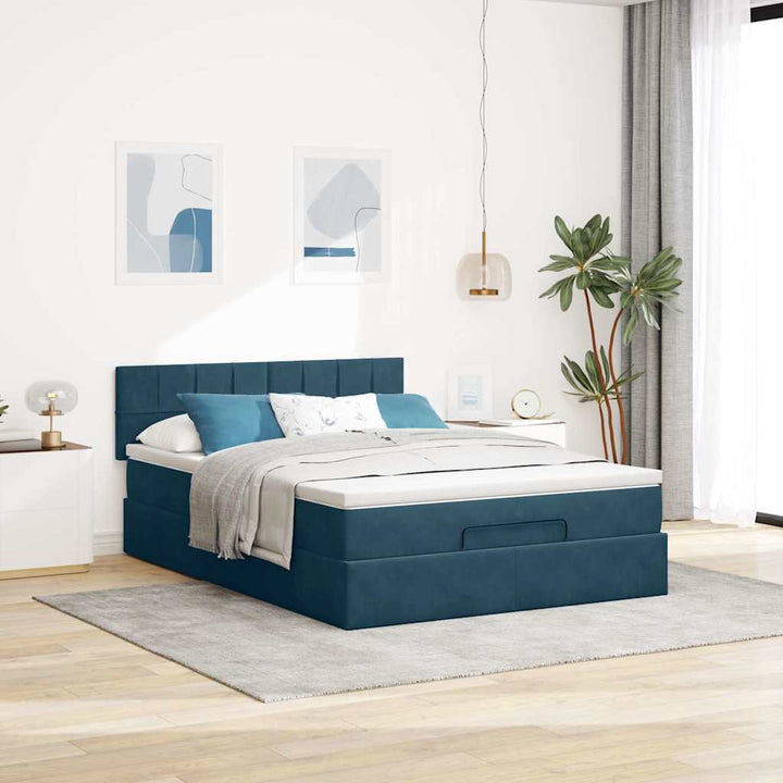 osmannisk sengeramme med madras 140x190 cm fløjl mørkeblå