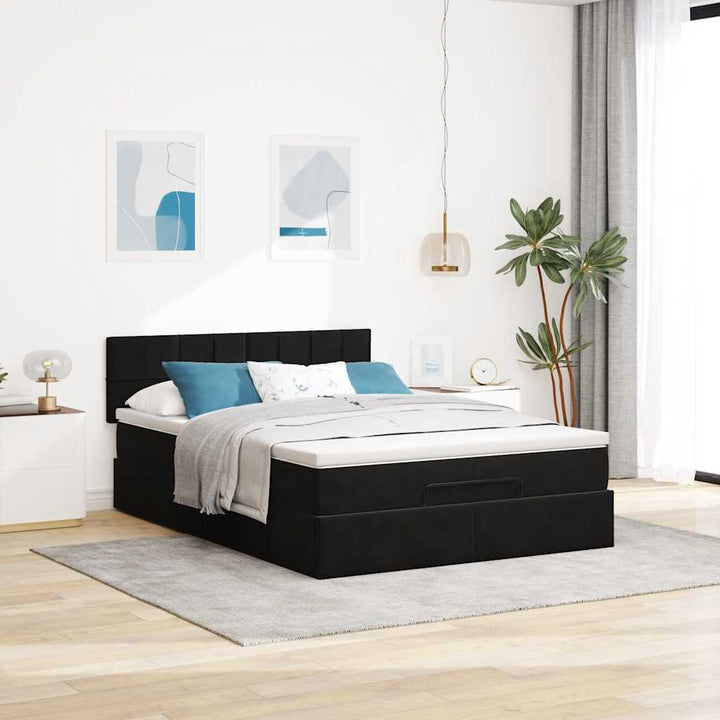 osmannisk sengeramme med madras 140x200 cm fløjl sort