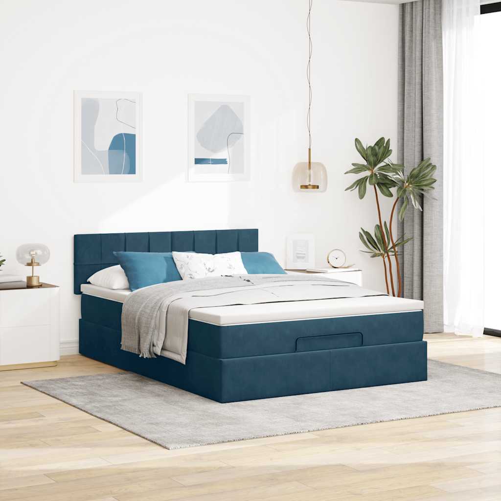 osmannisk sengeramme med madras 140x200 cm fløjl mørkeblå