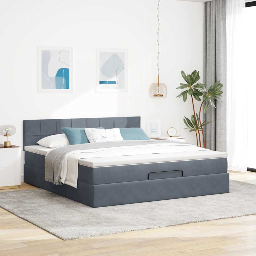 osmannisk sengeramme med madras 160x200 cm fløjl mørkegrå