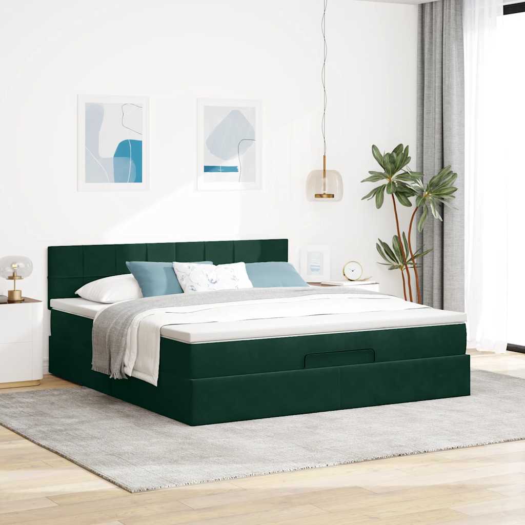 osmannisk sengeramme med madras 180x200 cm fløjl mørkegrøn