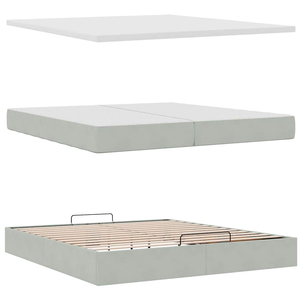 osmannisk sengeramme med madrasser 200x200 cm fløjl lysegrå