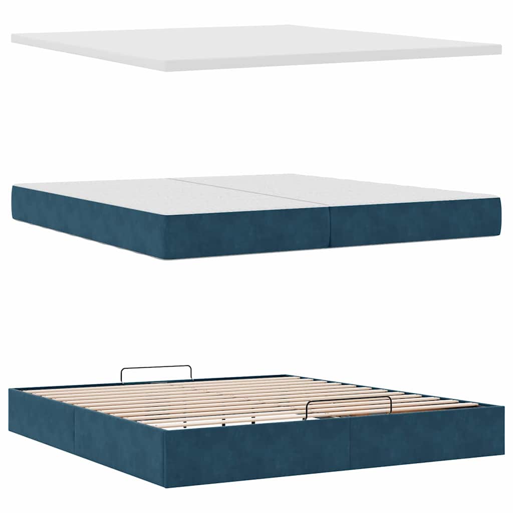 Ottoman seng med madrasser & LEDs Mørkeblå 200x200cm Fløjl