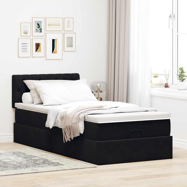 osmannisk sengeramme med madras 90x200 cm fløjl sort