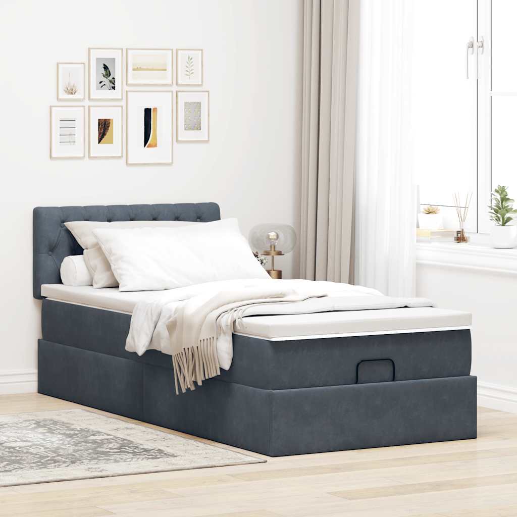 osmannisk sengeramme med madras 100x200 cm fløjl mørkegrå