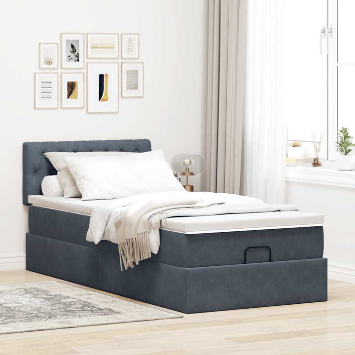 osmannisk sengeramme med madras 100x200 cm fløjl mørkegrå