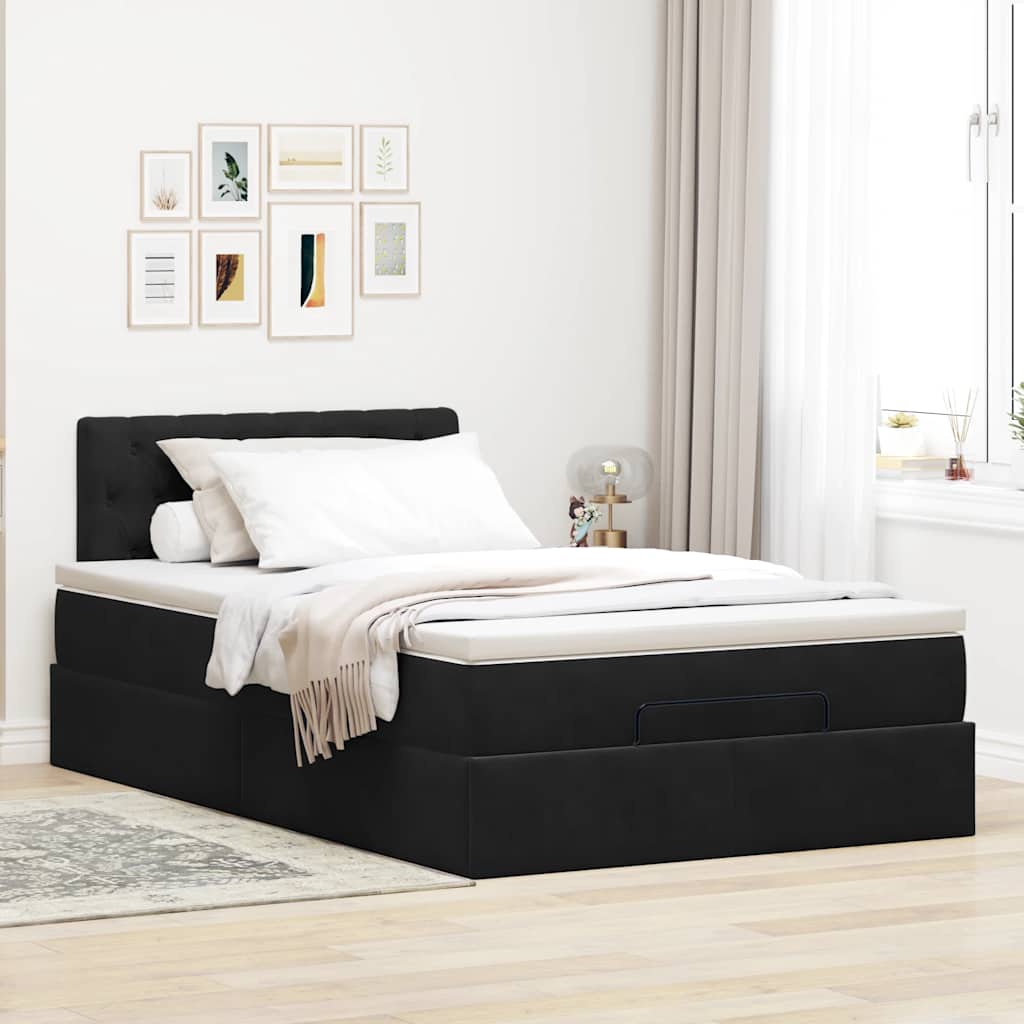 ottoman seng med madras & LEDs 120x190cm fløjl sort