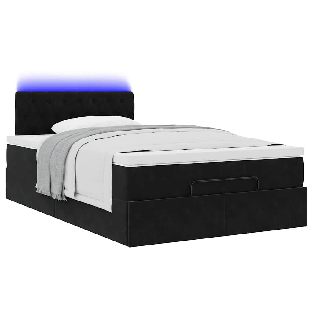ottoman seng med madras & LEDs 120x190cm fløjl sort