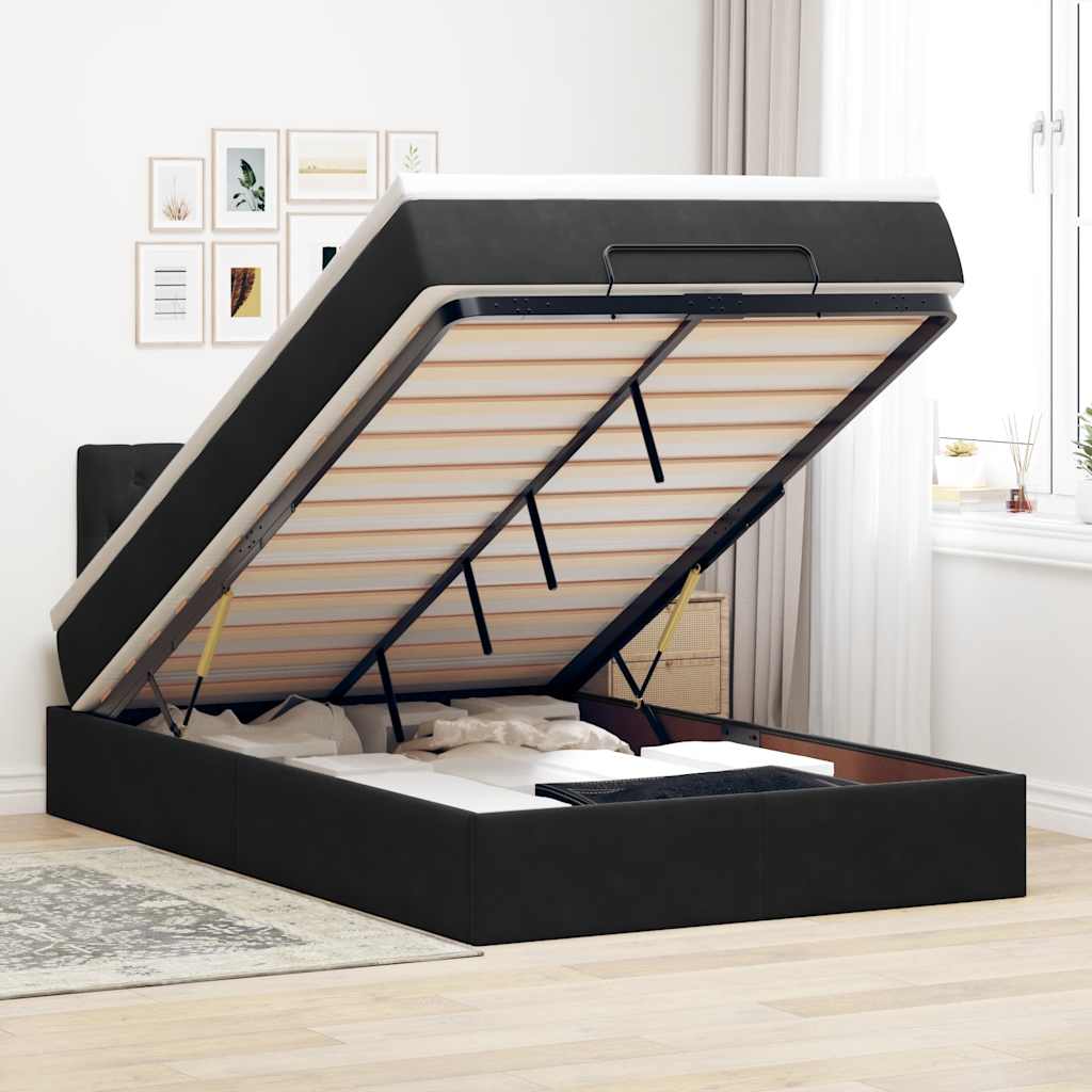 ottoman seng med madras & LEDs 120x190cm fløjl sort