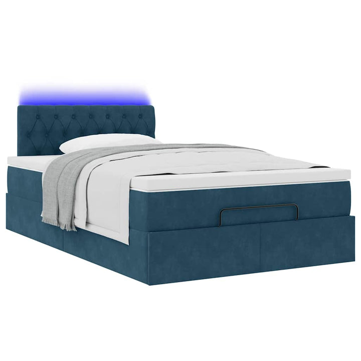 ottoman seng med madras & LEDs 120x190cm fløjl blå