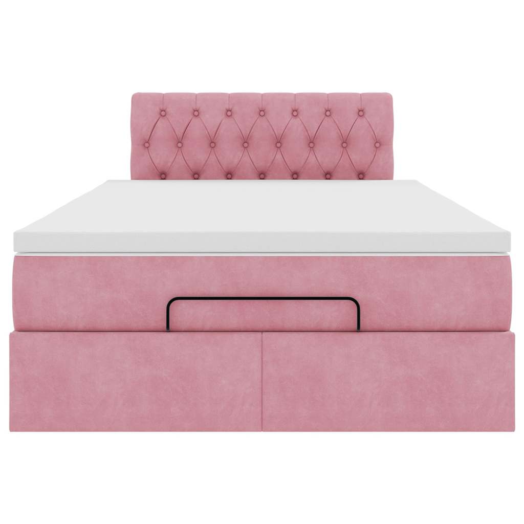 ottoman seng med madras & LEDs 120x190cm fløjl lyserød
