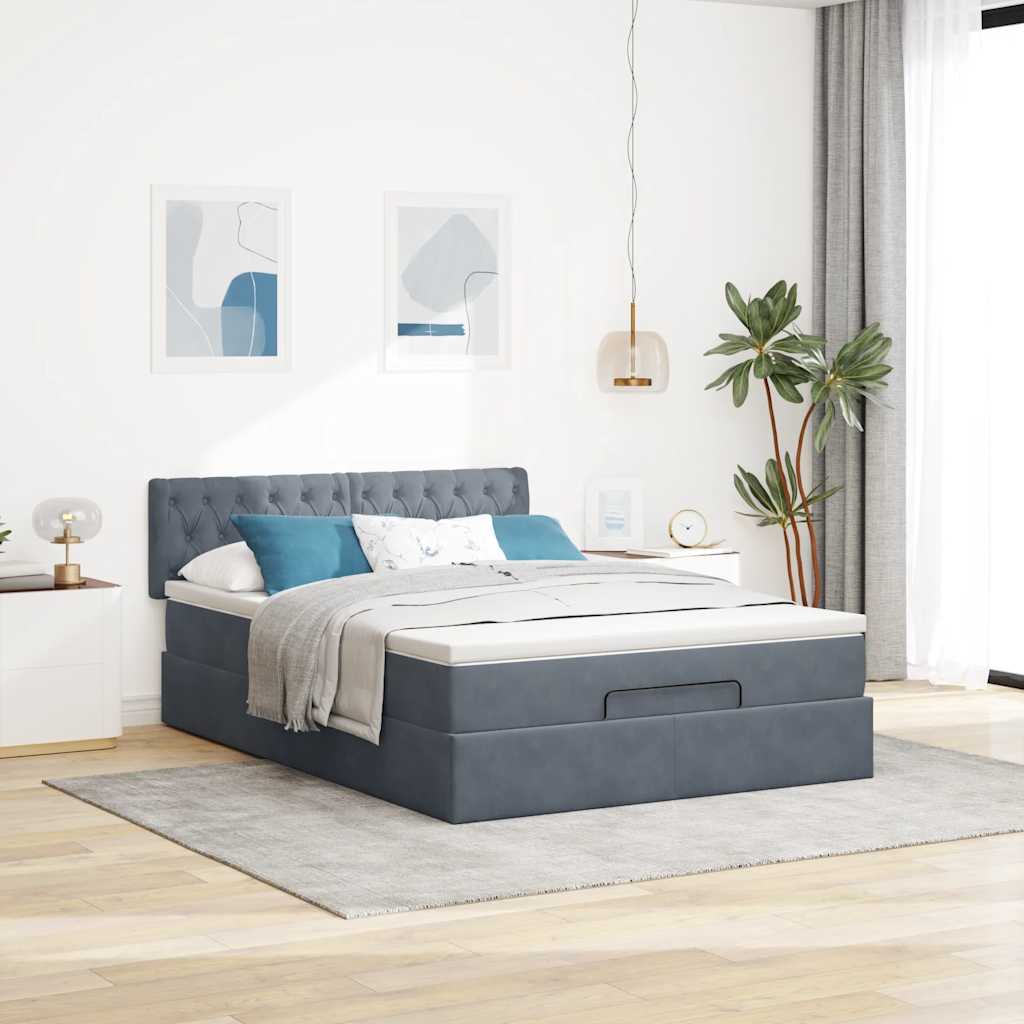 osmannisk sengeramme med madras 140x190 cm fløjl mørkegrå