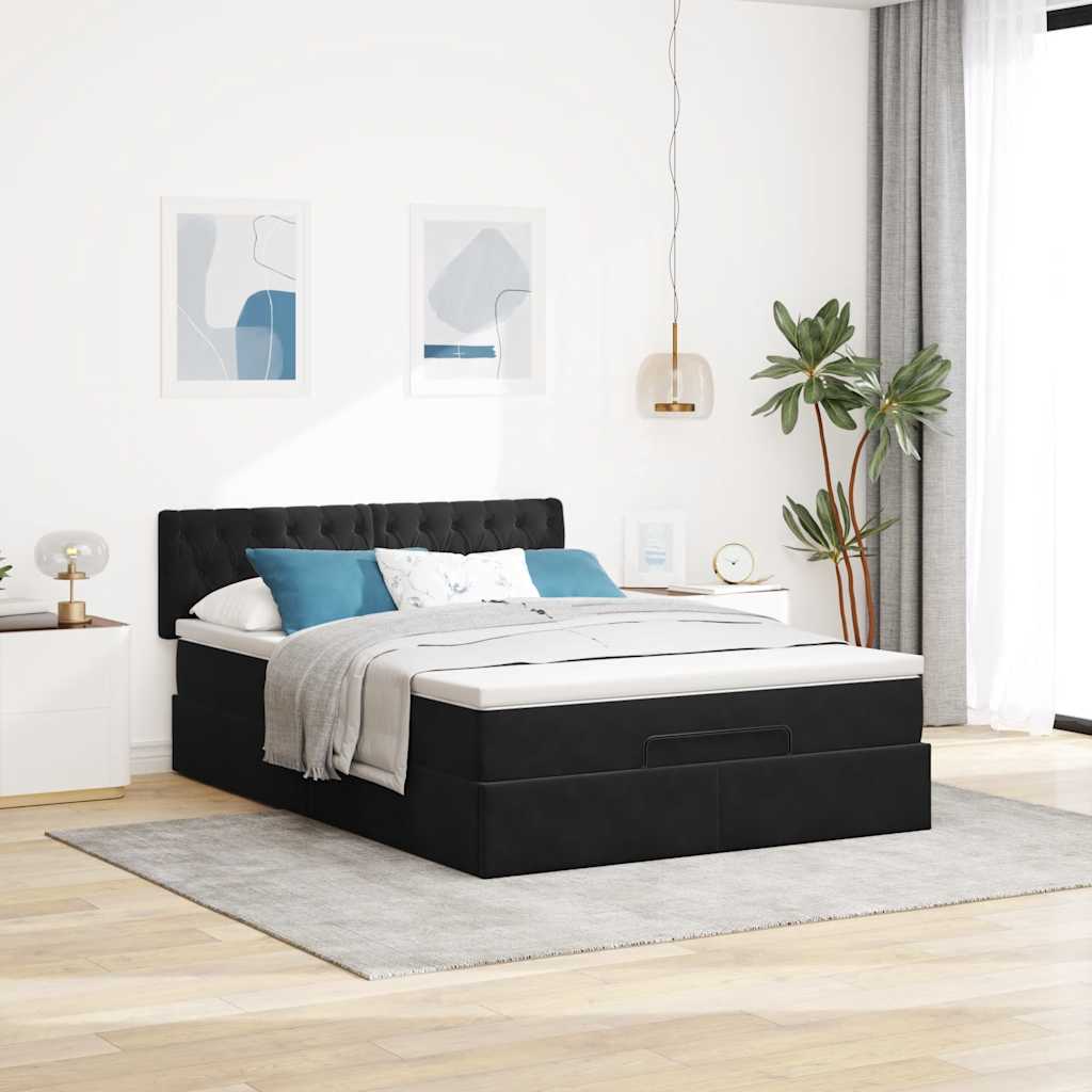 osmannisk sengeramme med madras 140x190 cm fløjl sort