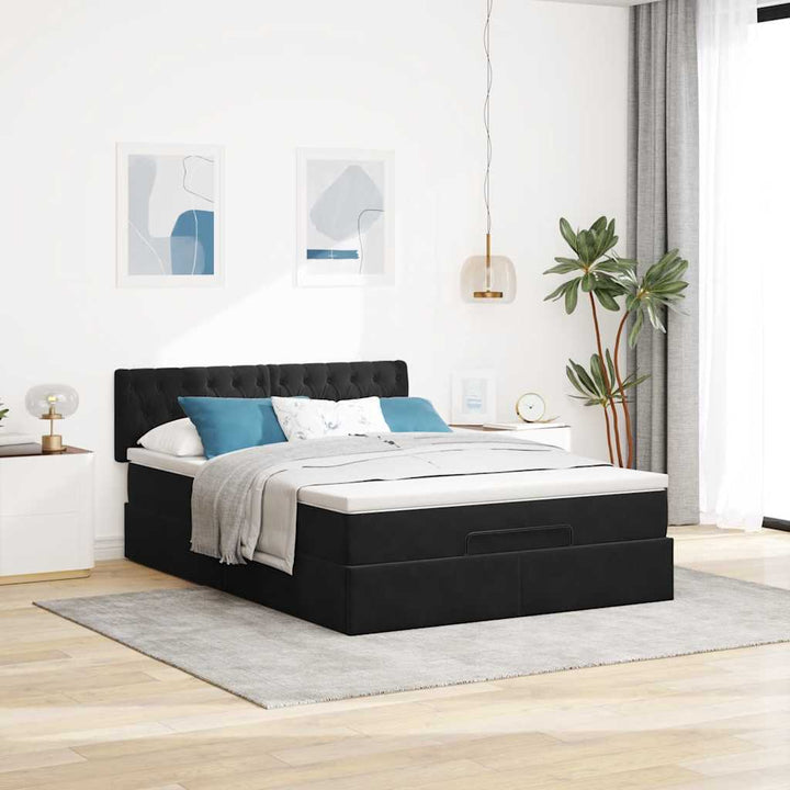 osmannisk sengeramme med madras 140x190 cm fløjl sort