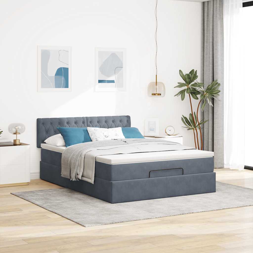 osmannisk sengeramme med madras 140x200 cm fløjl mørkegrå