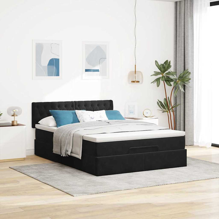 osmannisk sengeramme med madras 140x200 cm fløjl sort