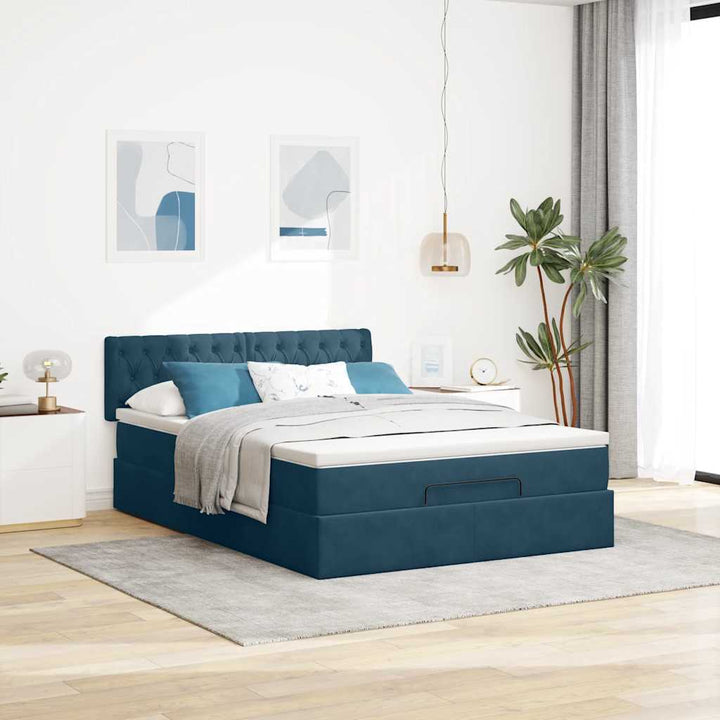 osmannisk sengeramme med madras 140x200 cm fløjl mørkeblå