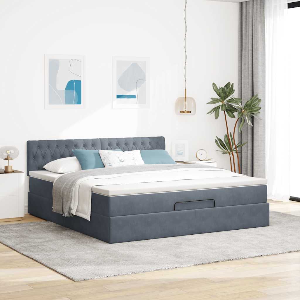 osmannisk sengeramme med madras 180x200 cm fløjl mørkegrå
