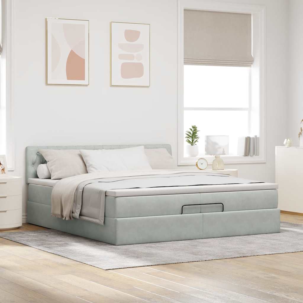 osmannisk sengeramme med madrasser 200x200 cm fløjl lysegrå