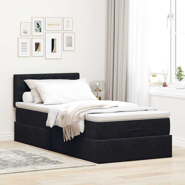 ottoman seng med madras & LEDs 80x200 cm fløjl sort