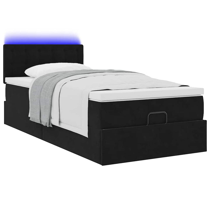 ottoman seng med madras & LEDs 80x200 cm fløjl sort