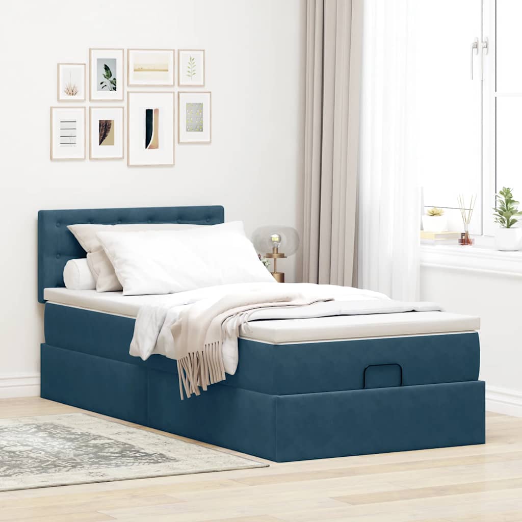 osmannisk sengeramme med madras 90x200 cm fløjl mørkeblå