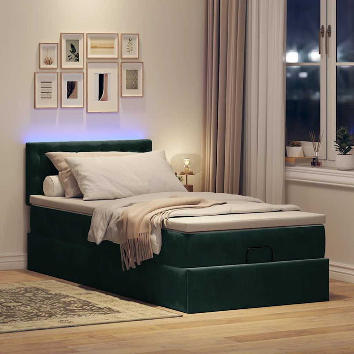 osmannisk sengeramme med madras 100x200 cm fløjl mørkegrøn