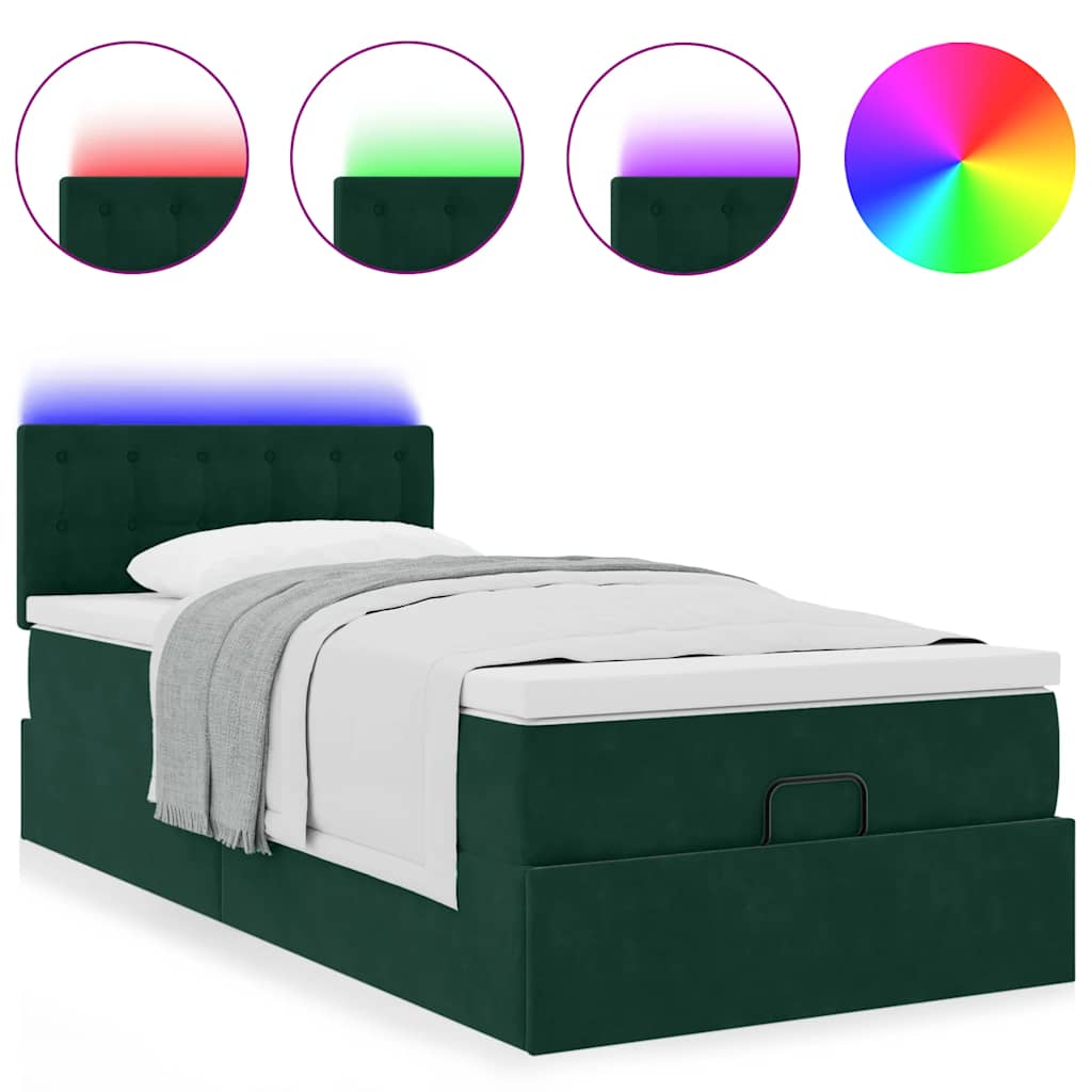 osmannisk sengeramme med madras 100x200 cm fløjl mørkegrøn
