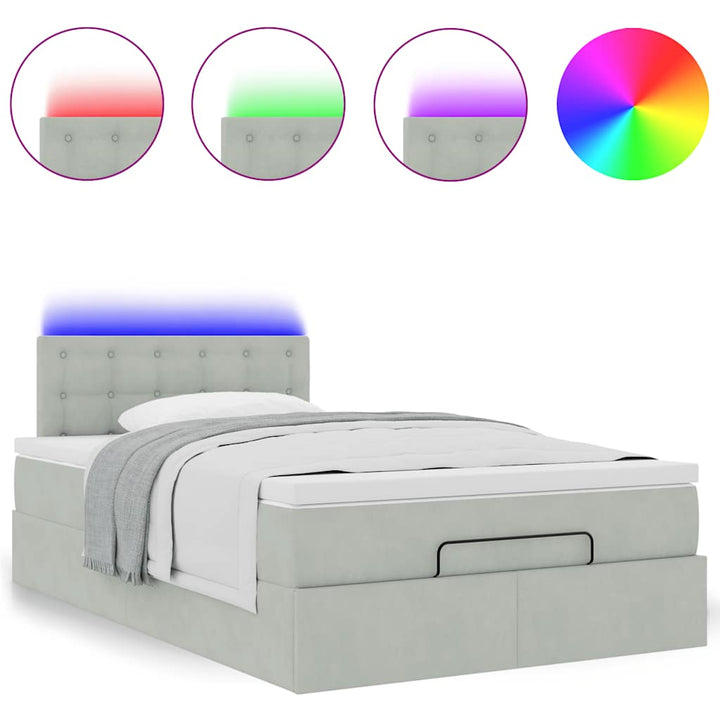 ottoman seng med madras & LEDs 120x190cm fløjl lysegrå