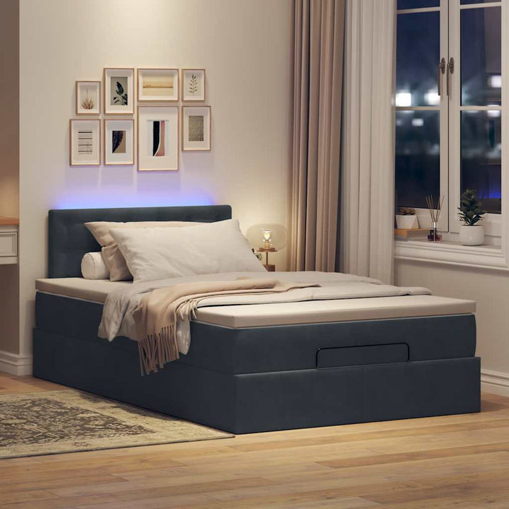 ottoman seng med madras & LEDs 120x190cm fløjl mørkegrå