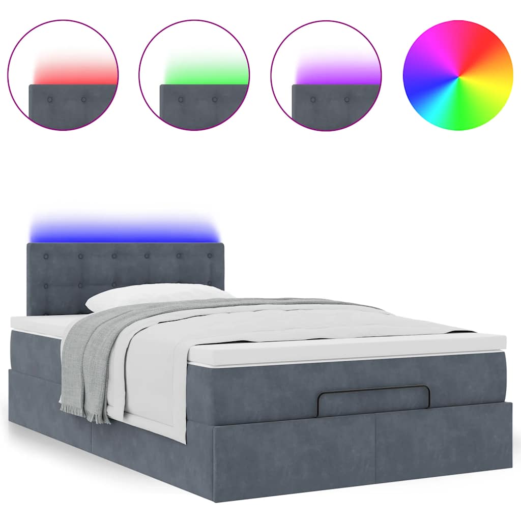 ottoman seng med madras & LEDs 120x190cm fløjl mørkegrå