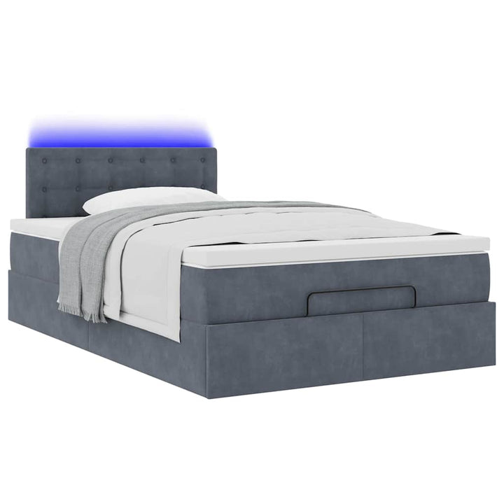ottoman seng med madras & LEDs 120x190cm fløjl mørkegrå