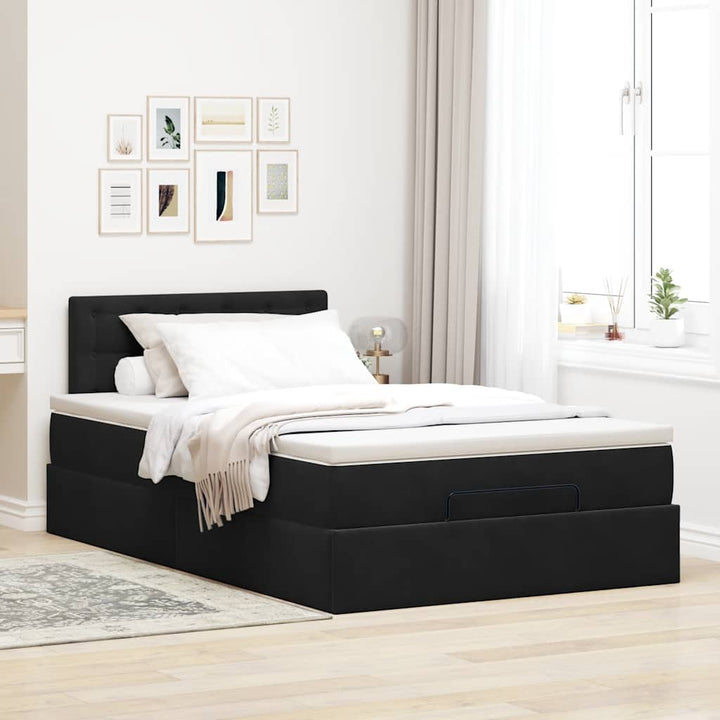 ottoman seng med madras & LEDs 120x190cm fløjl sort
