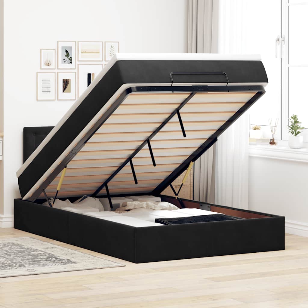 ottoman seng med madras & LEDs 120x190cm fløjl sort