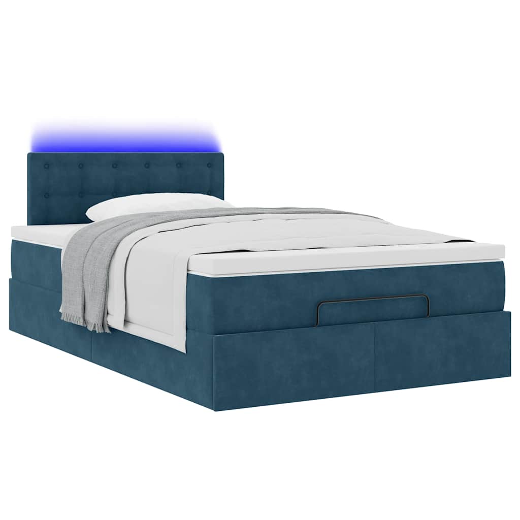 ottoman seng med madras & LEDs 120x190cm fløjl blå