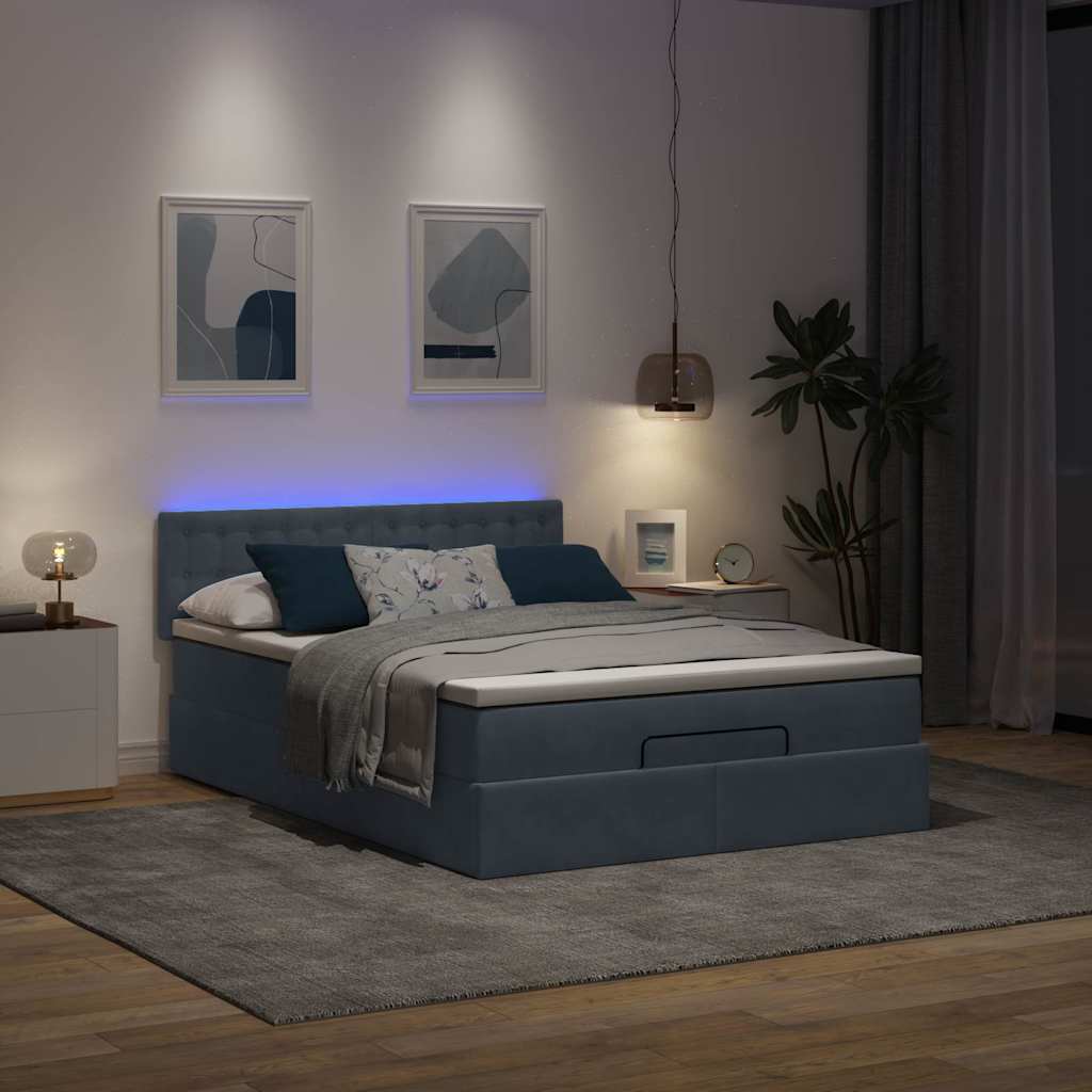 osmannisk sengeramme med madras 140x190 cm fløjl mørkegrå